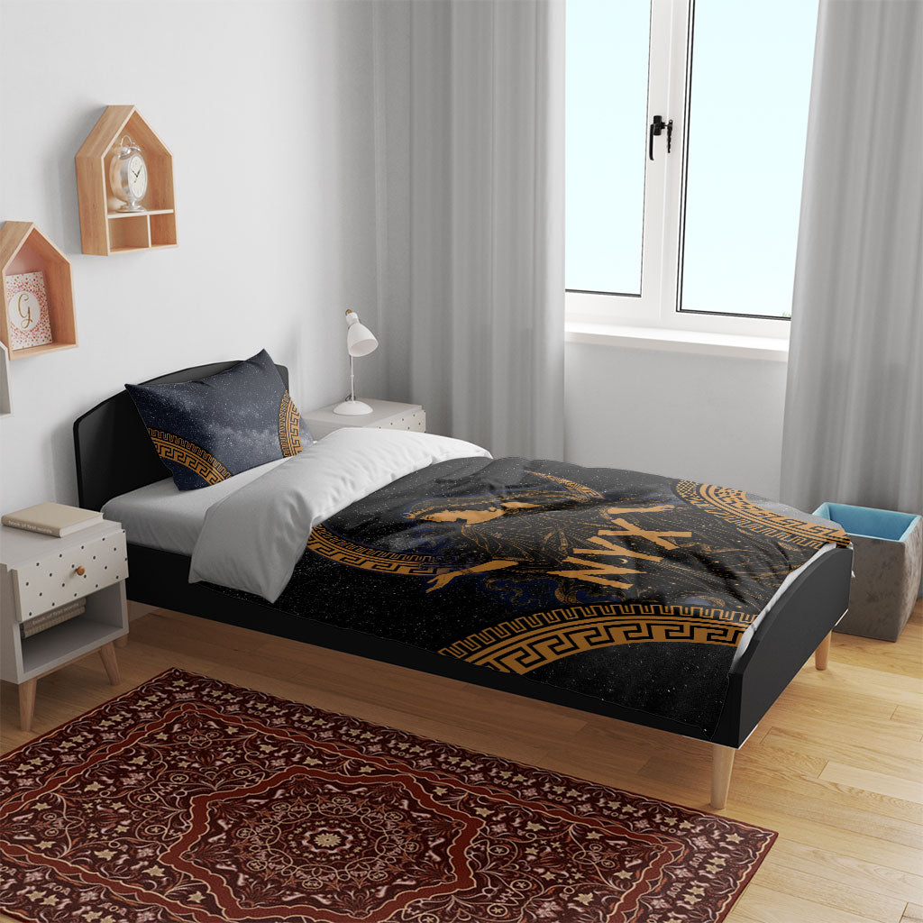 Greek Mythology Nyx Bedding Set Starry Night Classical Art Greek Key Pattern