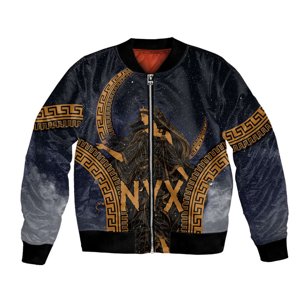 Greek Mythology Nyx Bomber Jacket Starry Night Classical Art Greek Key Pattern