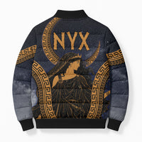 Greek Mythology Nyx Bomber Puffer Jacket Starry Night Classical Art Greek Key Pattern