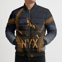 Greek Mythology Nyx Bomber Puffer Jacket Starry Night Classical Art Greek Key Pattern