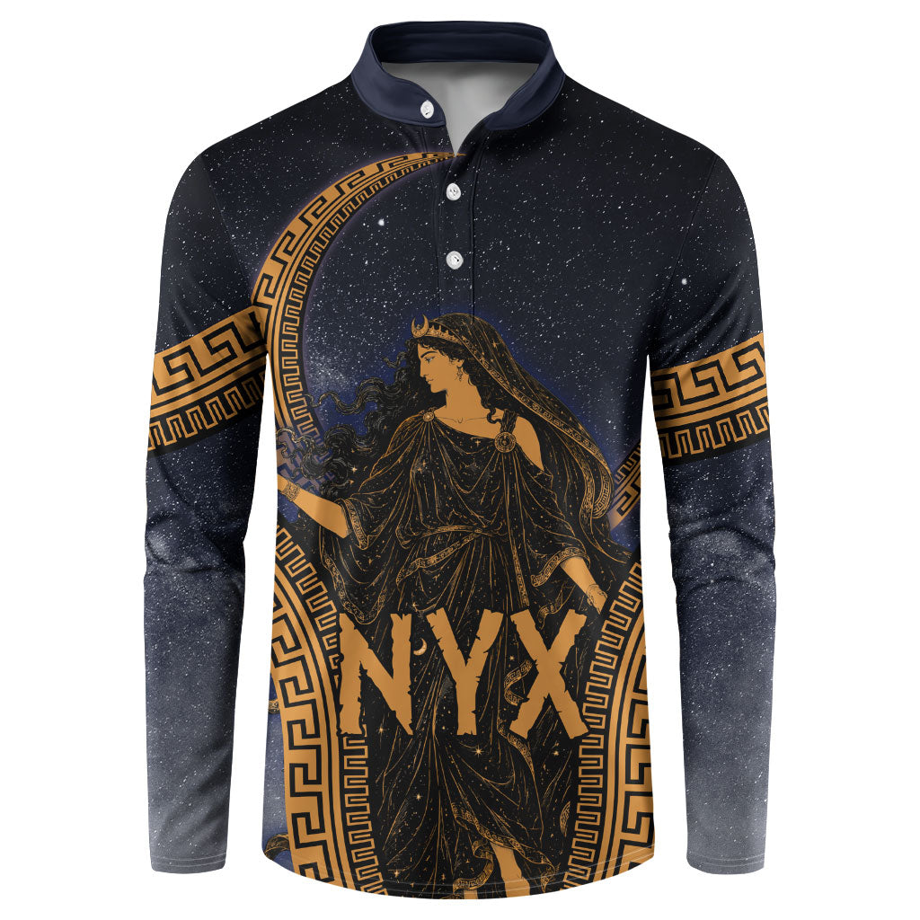 Greek Mythology Nyx Button Sweatshirt Starry Night Classical Art Greek Key Pattern