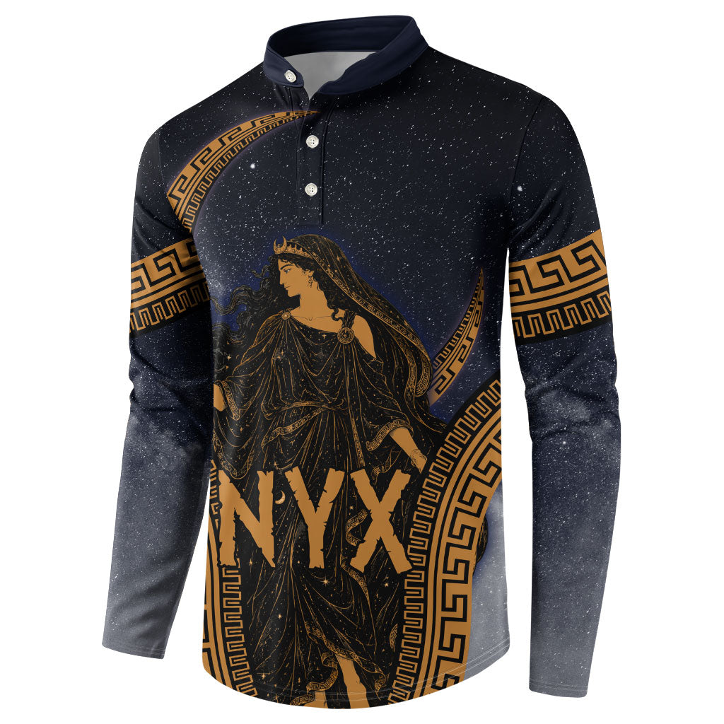Greek Mythology Nyx Button Sweatshirt Starry Night Classical Art Greek Key Pattern