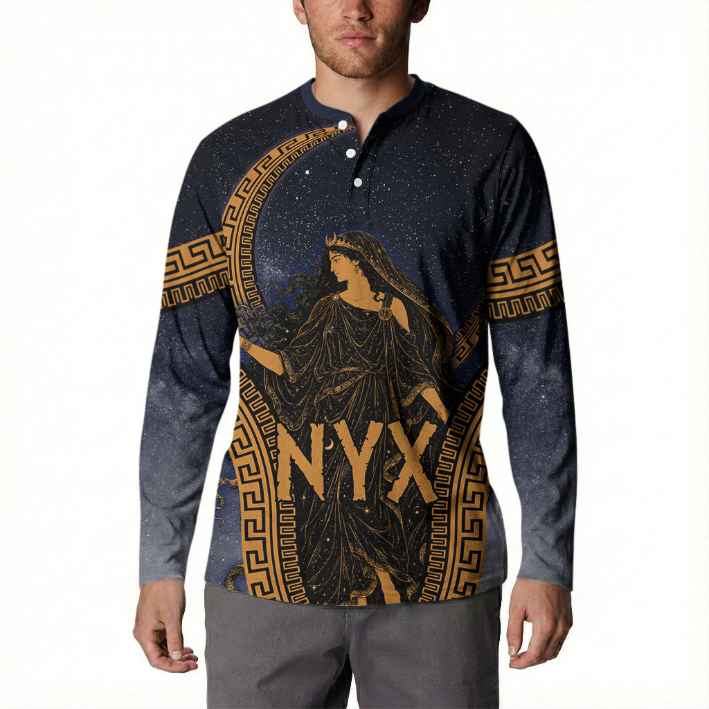 Greek Mythology Nyx Button Sweatshirt Starry Night Classical Art Greek Key Pattern