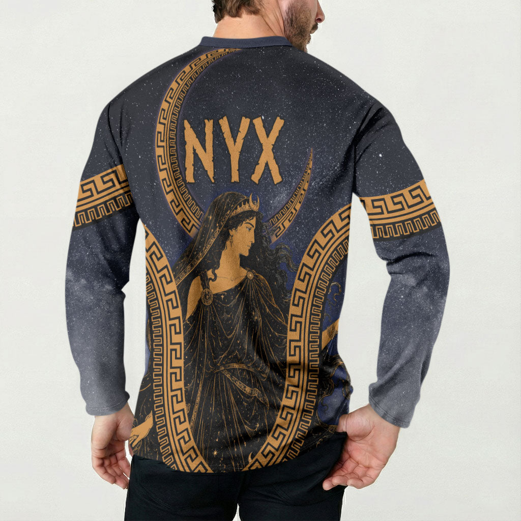 Greek Mythology Nyx Button Sweatshirt Starry Night Classical Art Greek Key Pattern