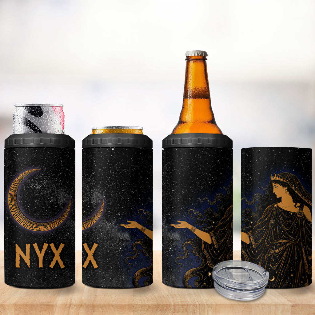 Greek Mythology Nyx 4 in 1 Can Cooler Tumbler Starry Night Classical Art Greek Key Pattern