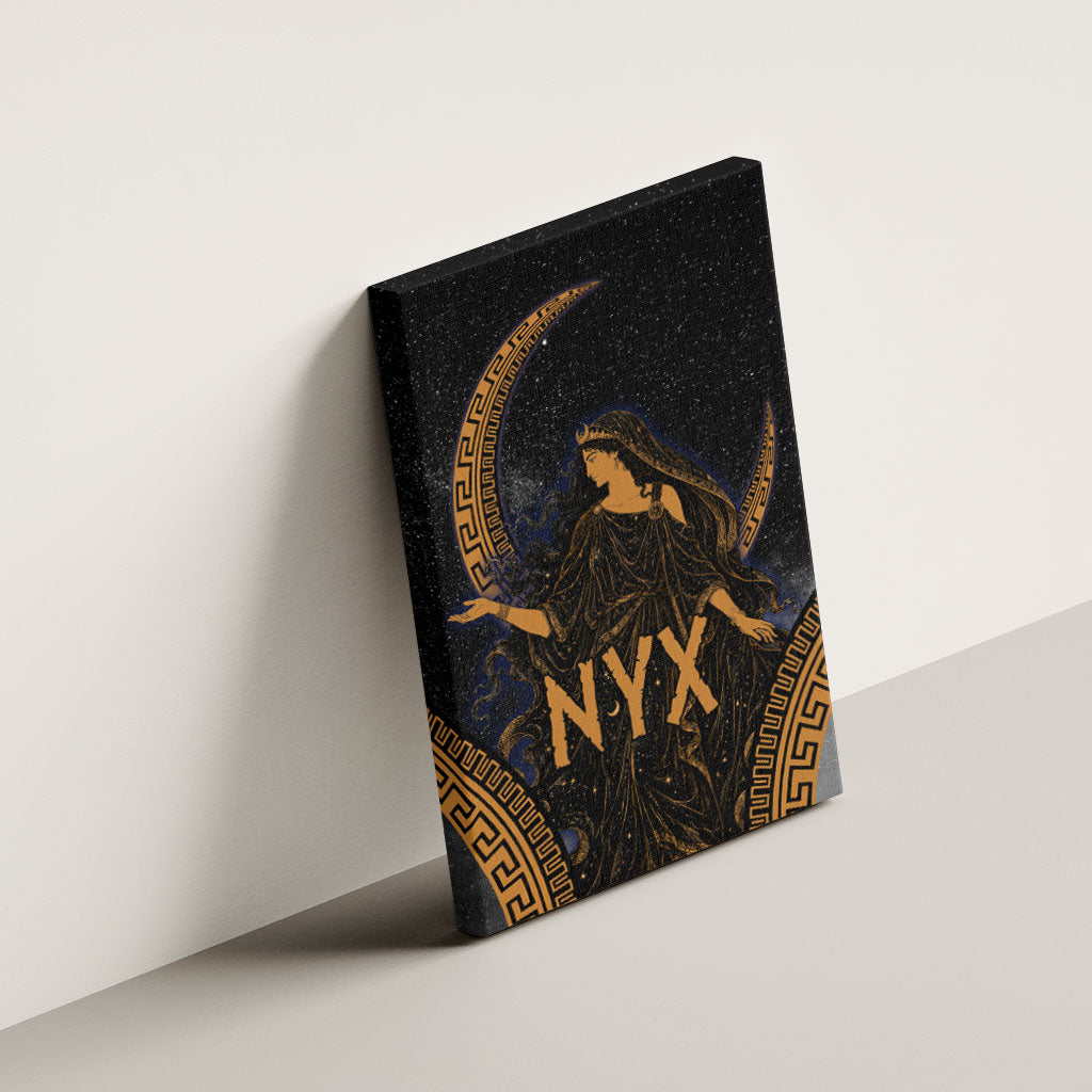 Greek Mythology Nyx Canvas Wall Art Starry Night Classical Art Greek Key Pattern