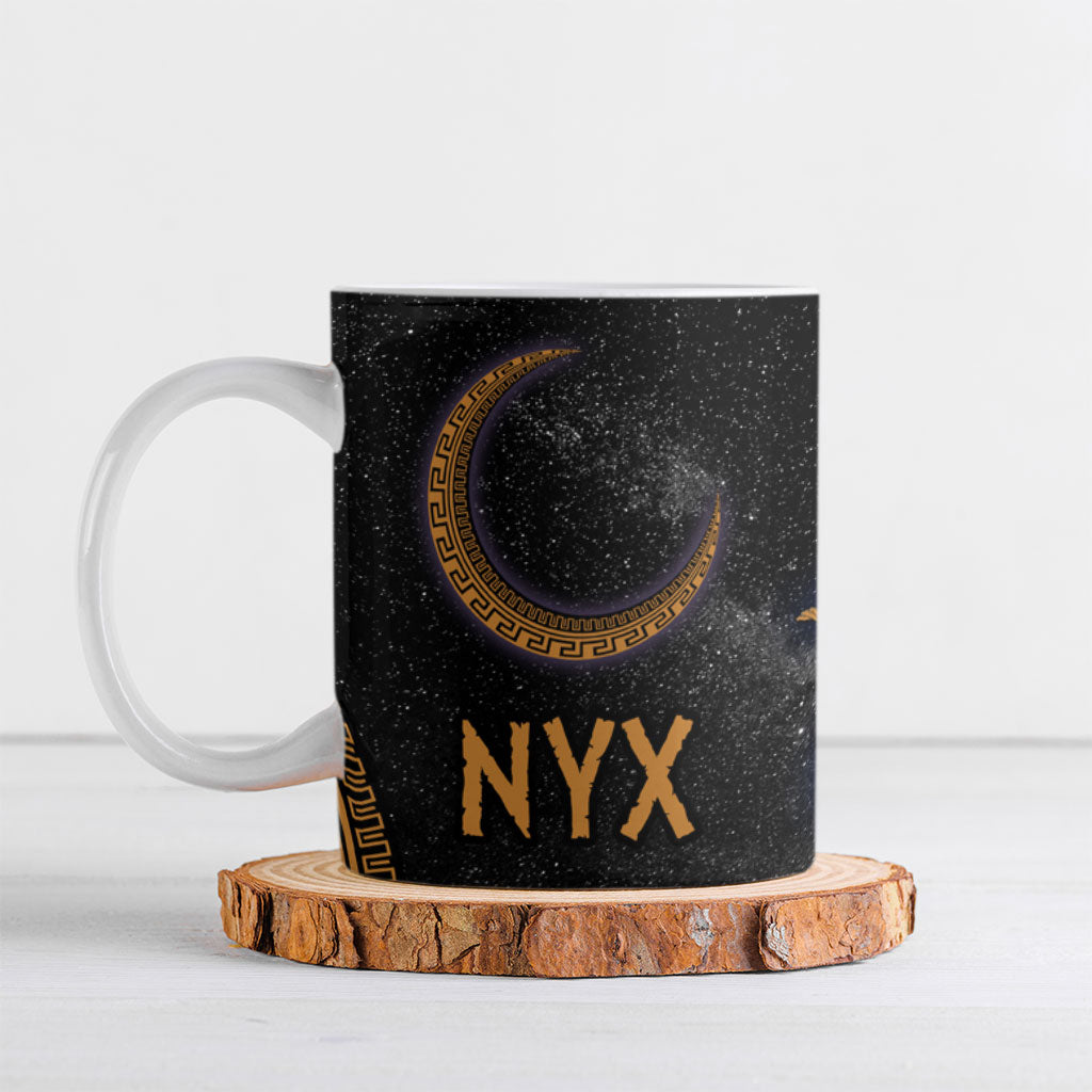 Greek Mythology Nyx Ceramic Mug Starry Night Classical Art Greek Key Pattern