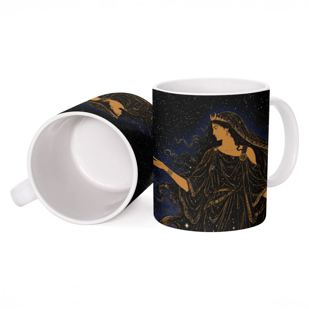 Greek Mythology Nyx Ceramic Mug Starry Night Classical Art Greek Key Pattern