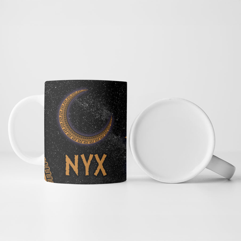 Greek Mythology Nyx Ceramic Mug Starry Night Classical Art Greek Key Pattern