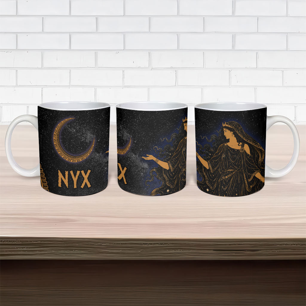Greek Mythology Nyx Ceramic Mug Starry Night Classical Art Greek Key Pattern