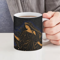 Greek Mythology Nyx Ceramic Mug Starry Night Classical Art Greek Key Pattern