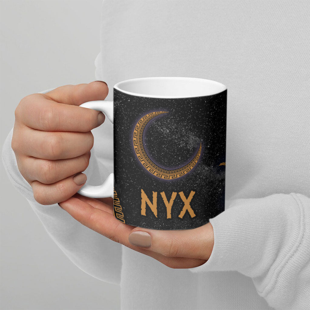 Greek Mythology Nyx Ceramic Mug Starry Night Classical Art Greek Key Pattern