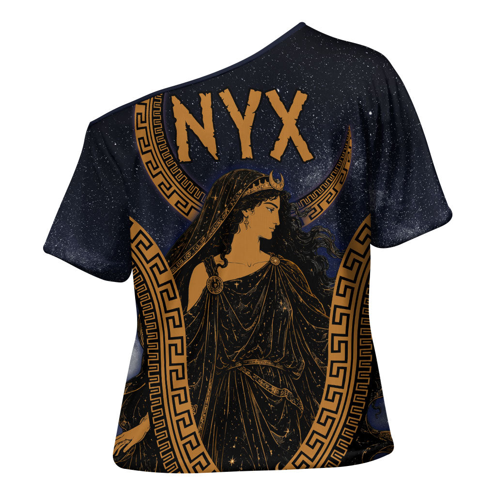 Greek Mythology Nyx Cross Shoulder Shirt Starry Night Classical Art Greek Key Pattern