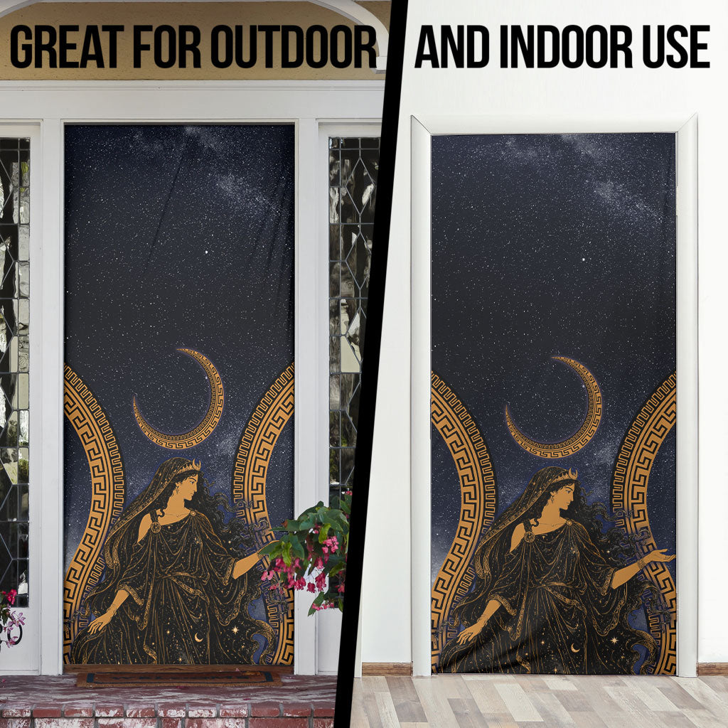 Greek Mythology Nyx Door Cover Starry Night Classical Art Greek Key Pattern