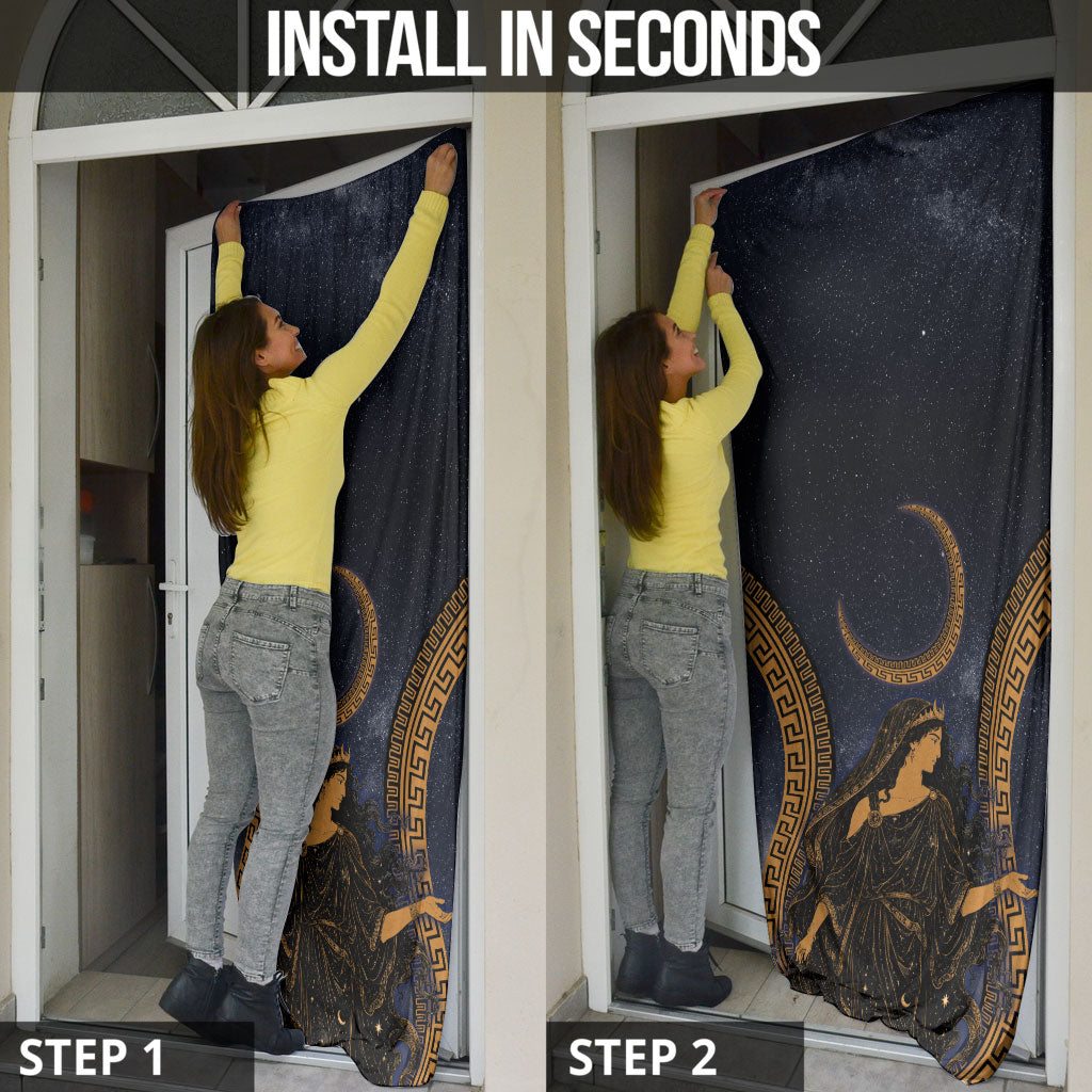 Greek Mythology Nyx Door Cover Starry Night Classical Art Greek Key Pattern
