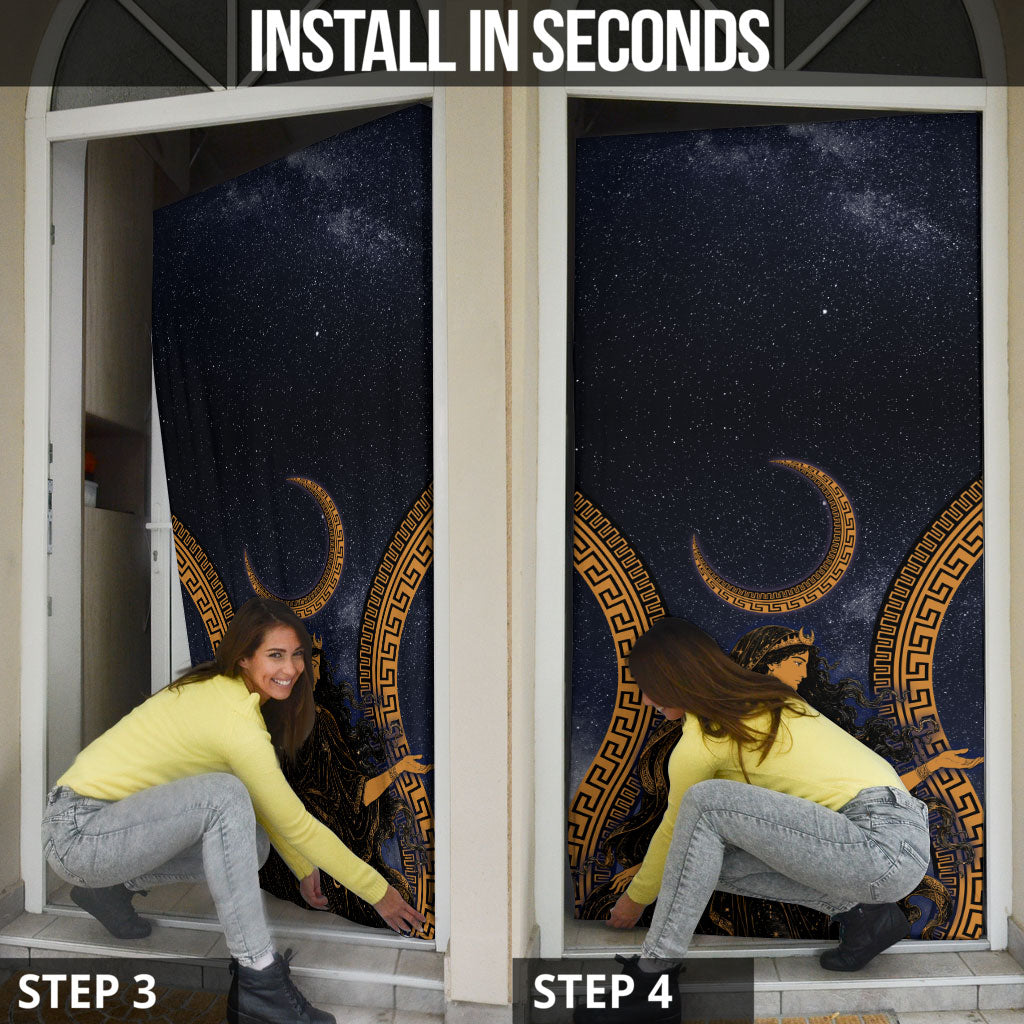 Greek Mythology Nyx Door Cover Starry Night Classical Art Greek Key Pattern