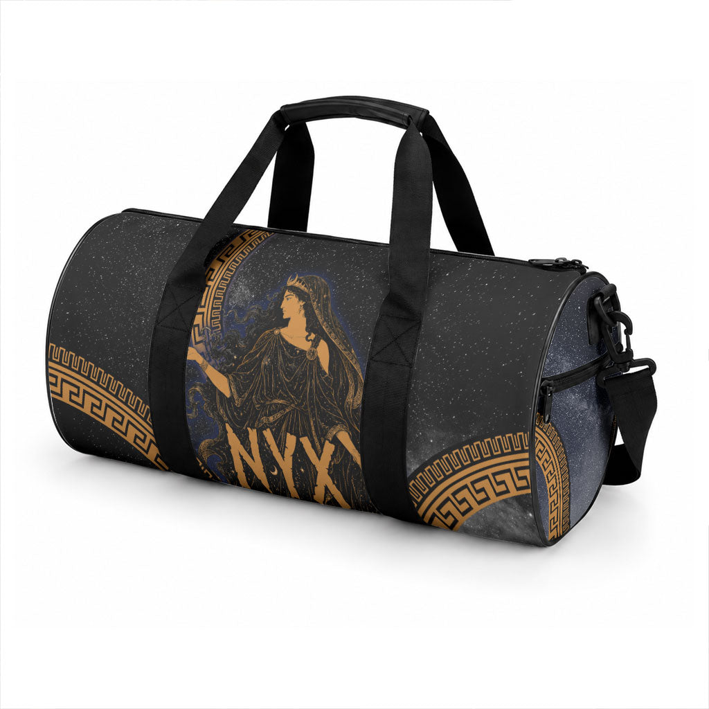 Greek Mythology Nyx Duffle Bag Starry Night Classical Art Greek Key Pattern