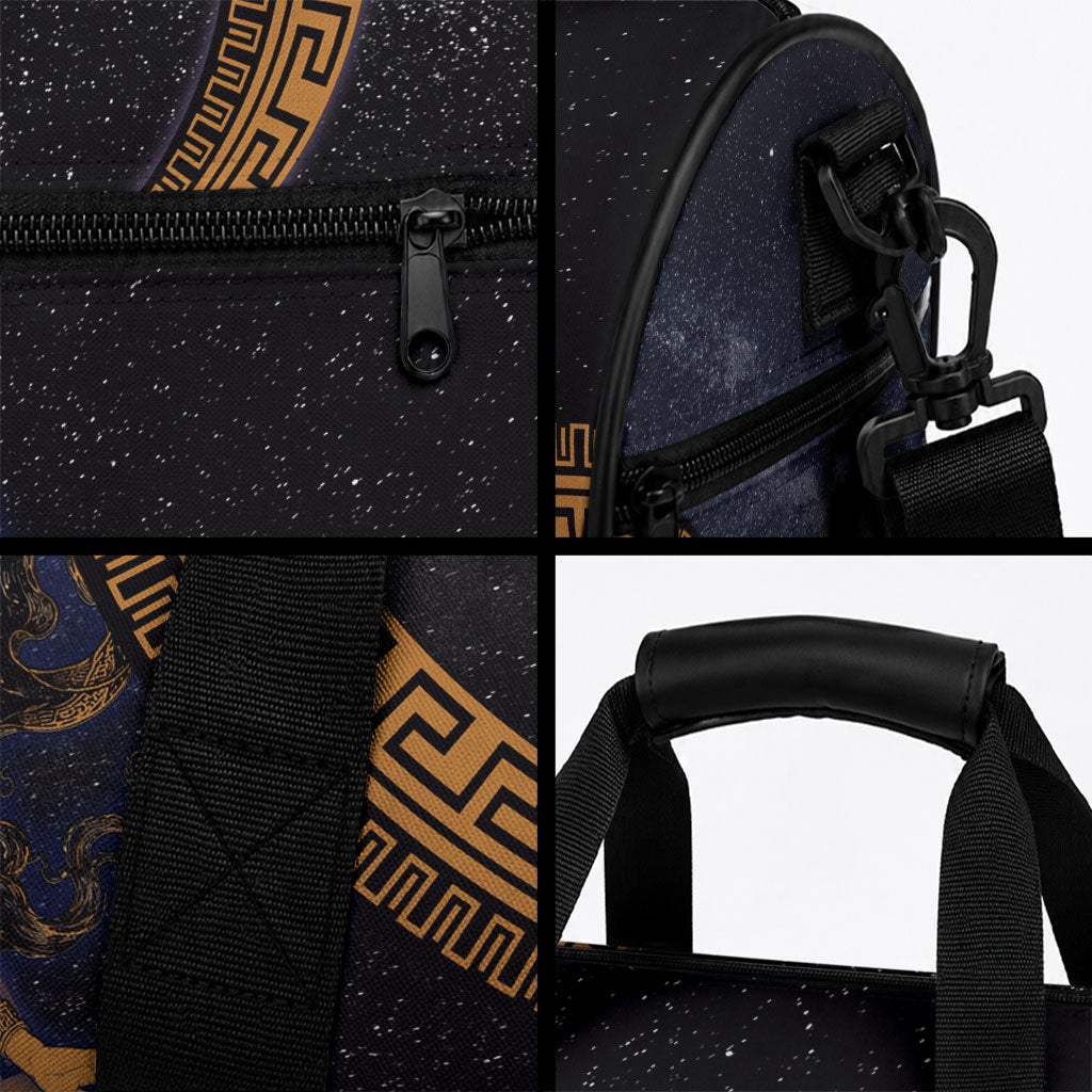 Greek Mythology Nyx Duffle Bag Starry Night Classical Art Greek Key Pattern