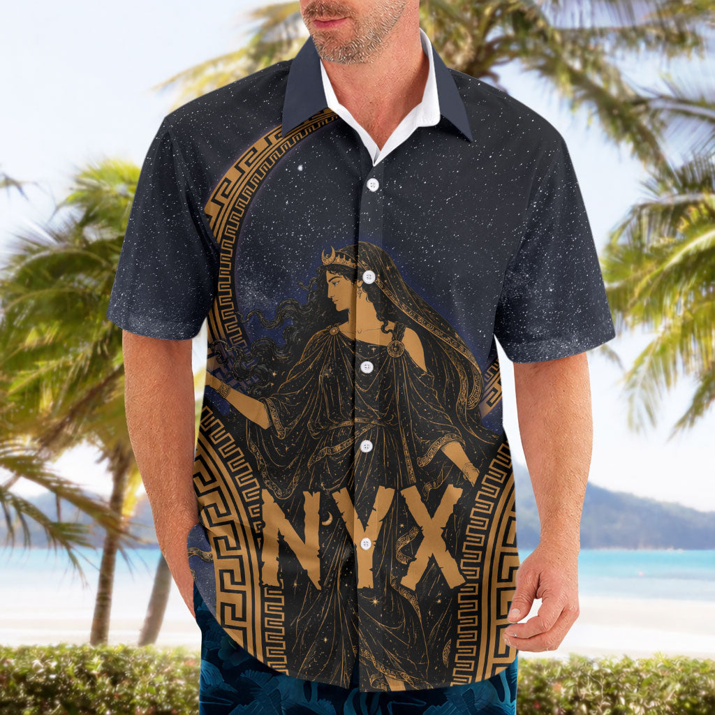 Greek Mythology Nyx Hawaiian Shirt Starry Night Classical Art Greek Key Pattern