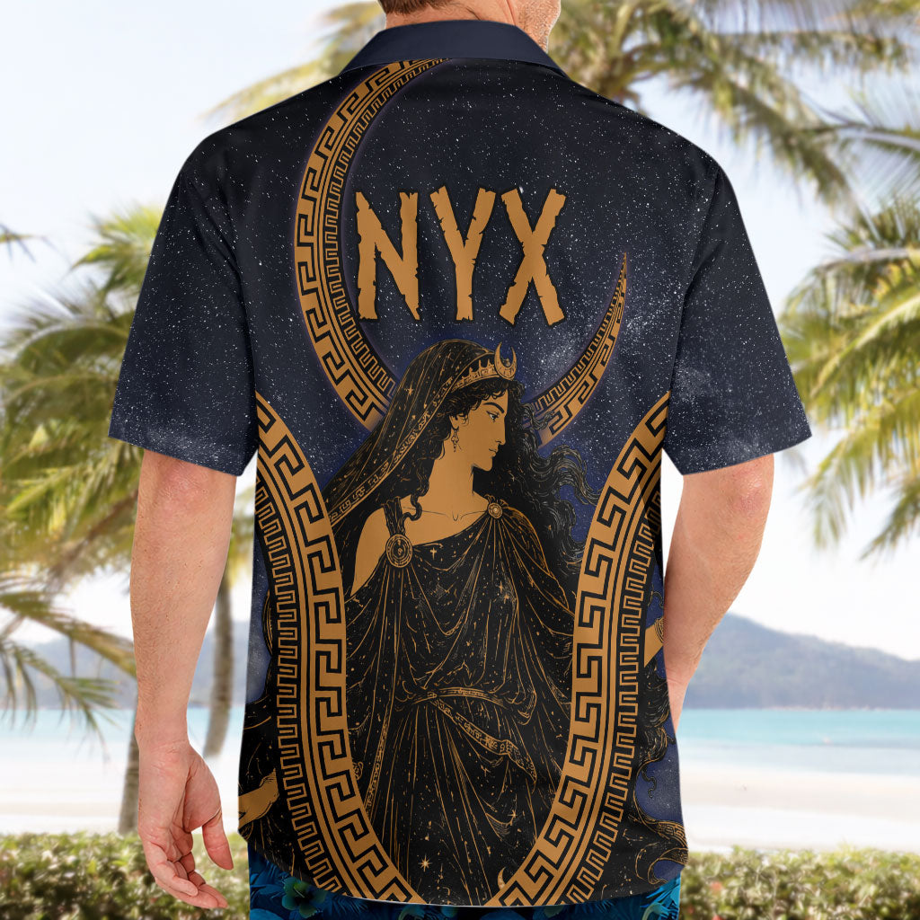 Greek Mythology Nyx Hawaiian Shirt Starry Night Classical Art Greek Key Pattern