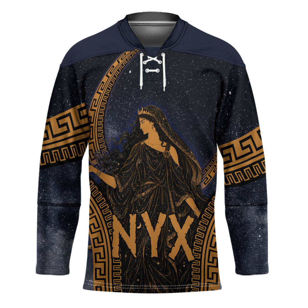 Greek Mythology Nyx Hockey Jersey Starry Night Classical Art Greek Key Pattern