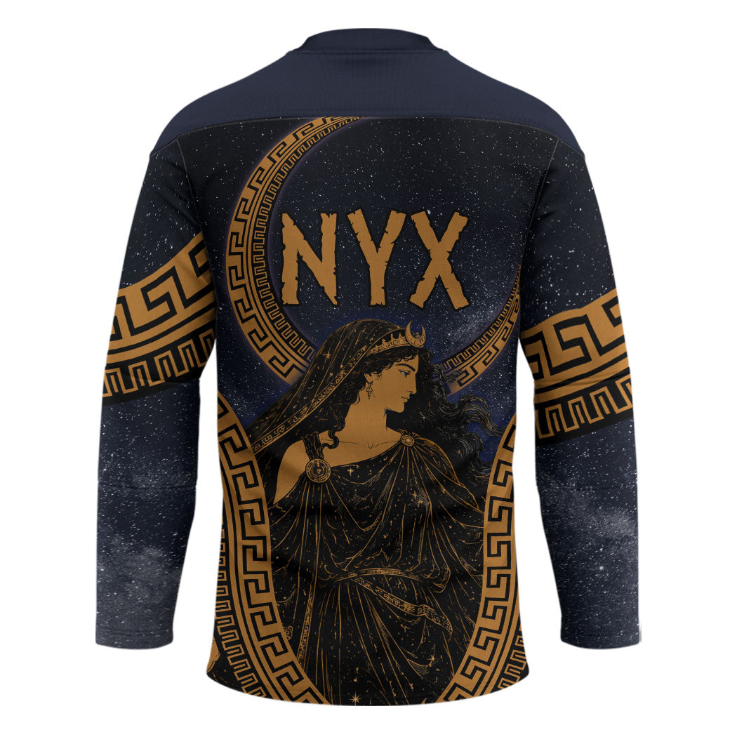 Greek Mythology Nyx Hockey Jersey Starry Night Classical Art Greek Key Pattern