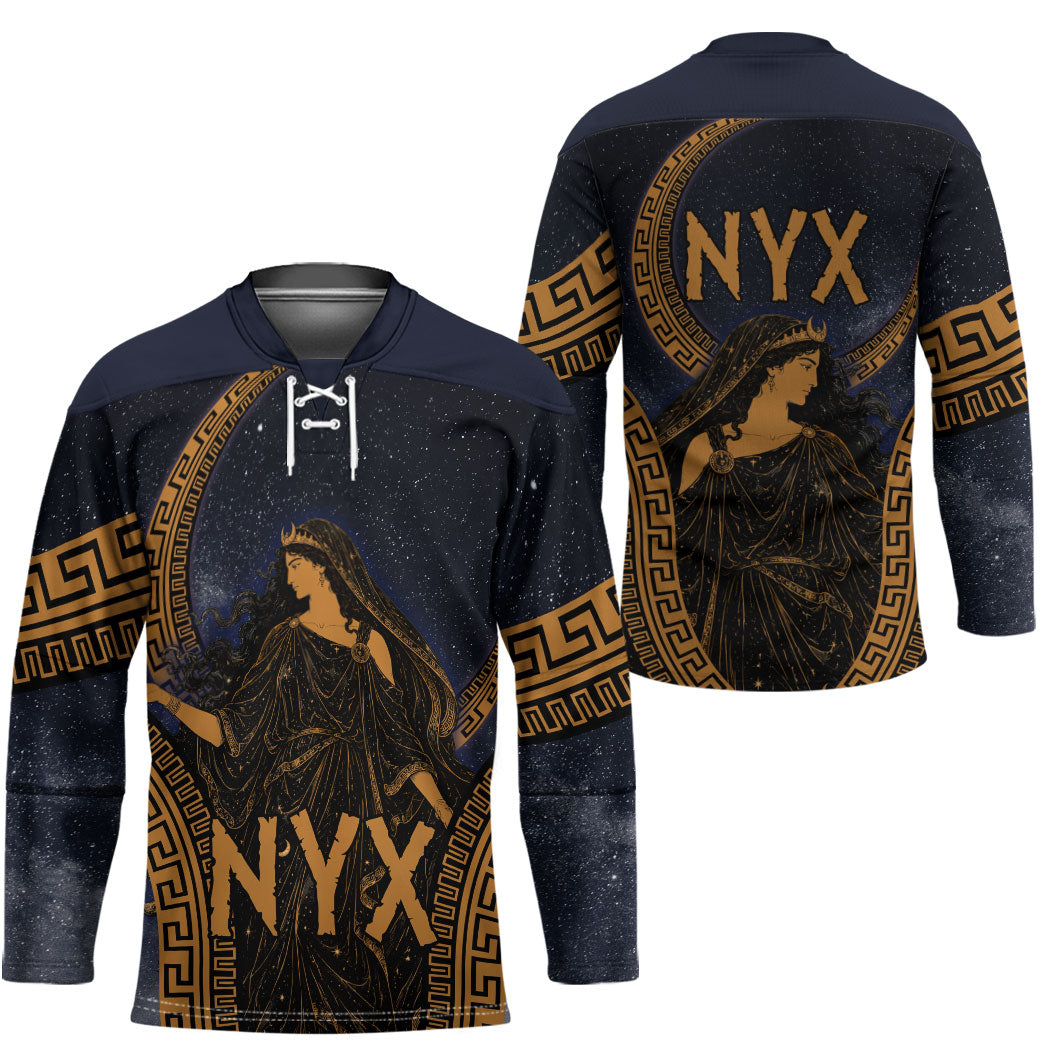 Greek Mythology Nyx Hockey Jersey Starry Night Classical Art Greek Key Pattern