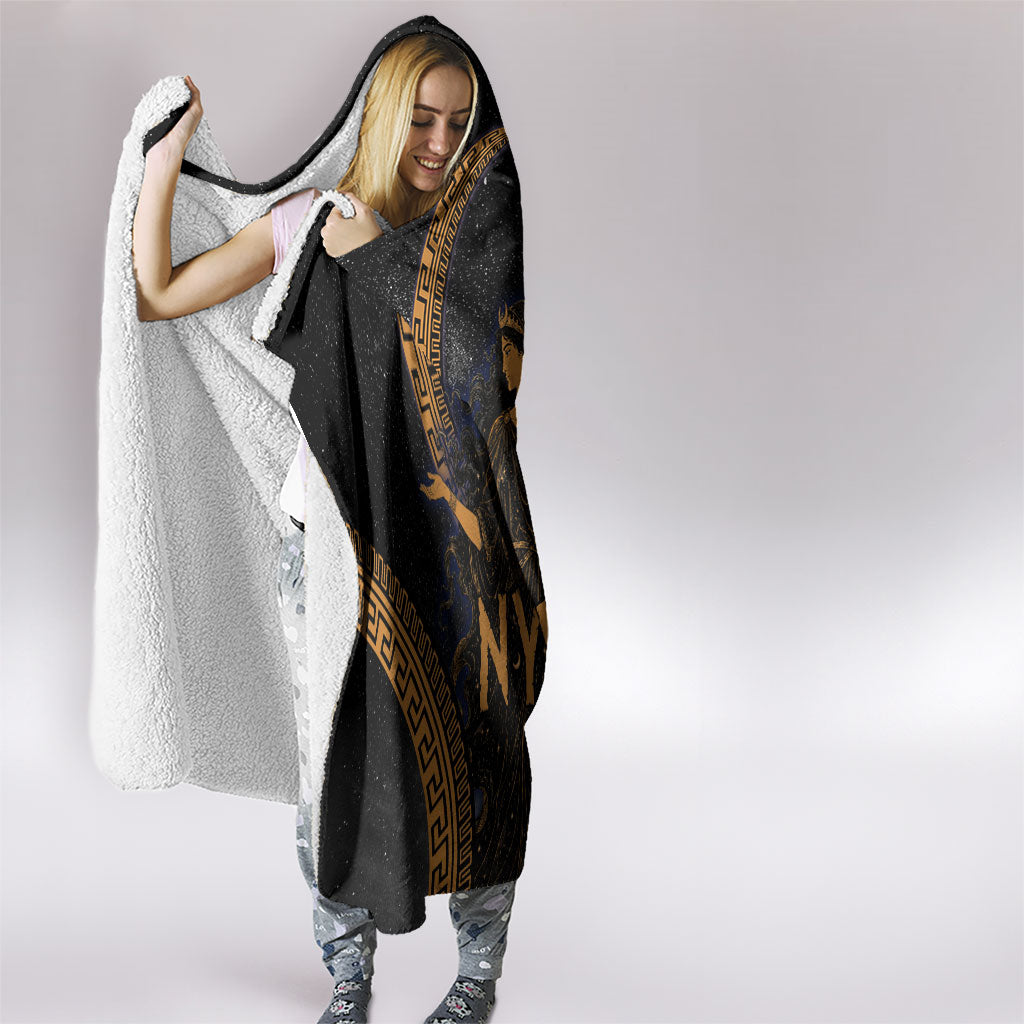Greek Mythology Nyx Hooded Blanket Starry Night Classical Art Greek Key Pattern