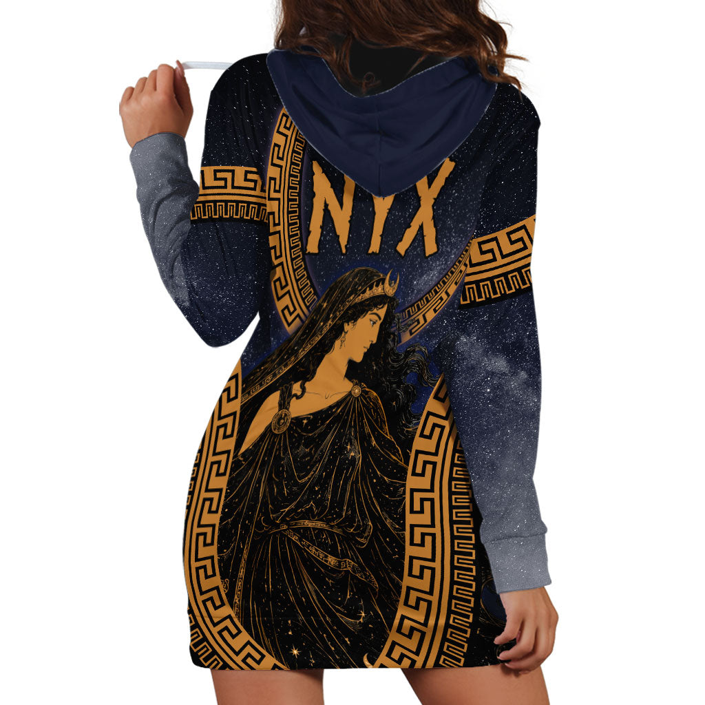 Greek Mythology Nyx Hoodie Dress Starry Night Classical Art Greek Key Pattern
