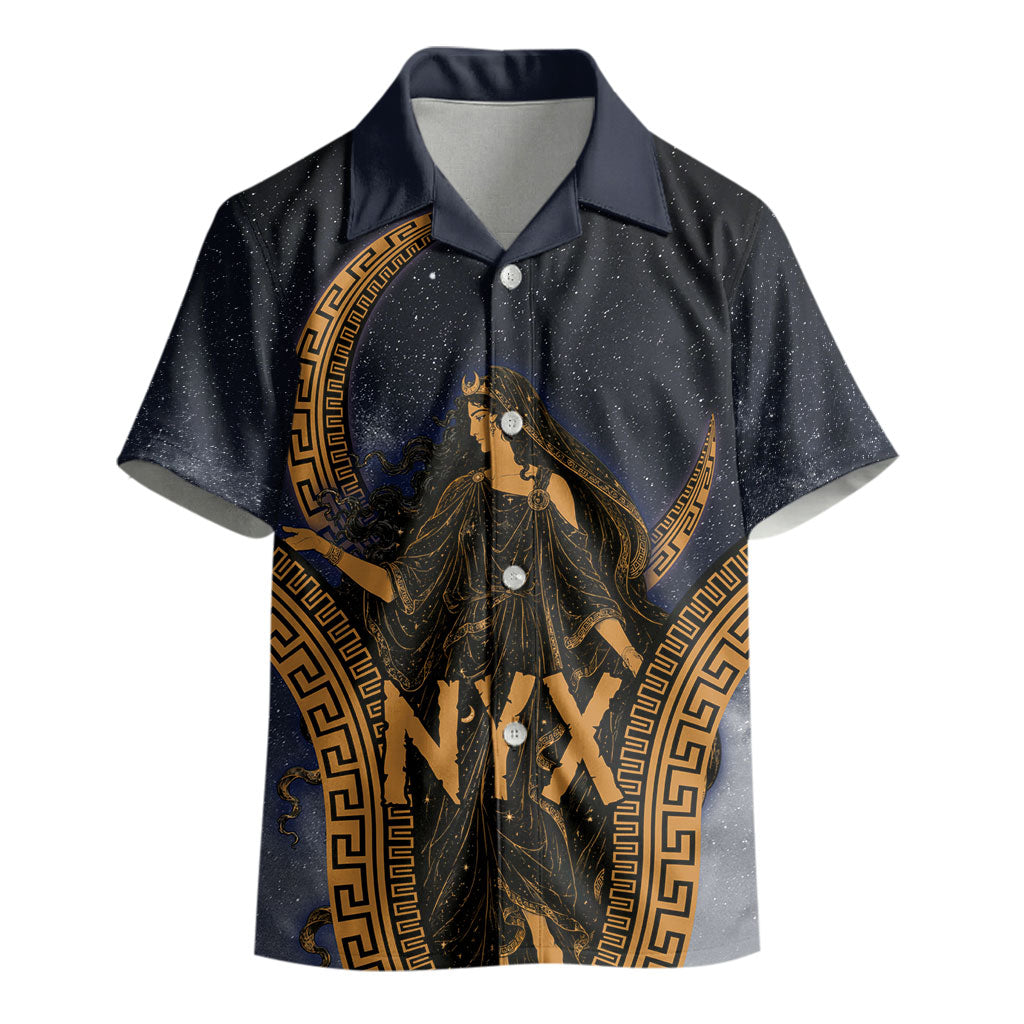 Greek Mythology Nyx Kid Hawaiian Shirt Starry Night Classical Art Greek Key Pattern