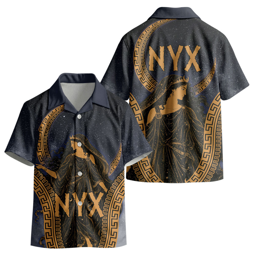Greek Mythology Nyx Kid Hawaiian Shirt Starry Night Classical Art Greek Key Pattern