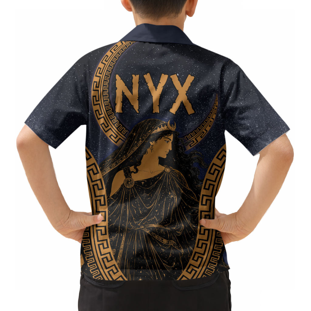 Greek Mythology Nyx Kid Hawaiian Shirt Starry Night Classical Art Greek Key Pattern