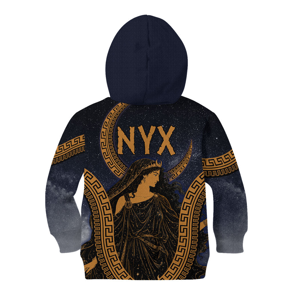 Greek Mythology Nyx Kid Hoodie Starry Night Classical Art Greek Key Pattern