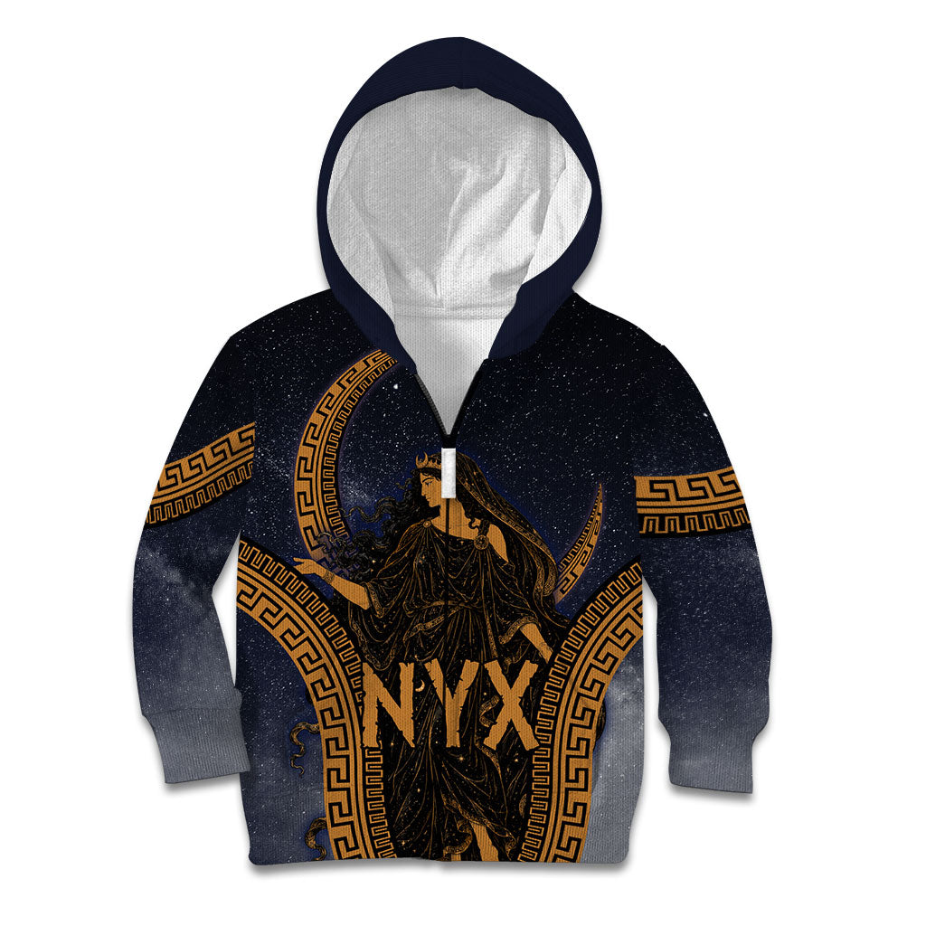 Greek Mythology Nyx Kid Hoodie Starry Night Classical Art Greek Key Pattern