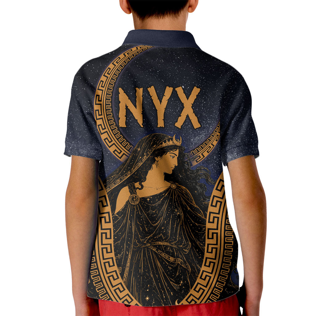 Greek Mythology Nyx Kid Polo Shirt Starry Night Classical Art Greek Key Pattern