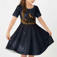 Greek Mythology Nyx Kid Short Sleeve Dress Starry Night Classical Art Greek Key Pattern