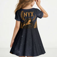 Greek Mythology Nyx Kid Short Sleeve Dress Starry Night Classical Art Greek Key Pattern