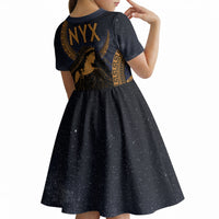 Greek Mythology Nyx Kid Short Sleeve Dress Starry Night Classical Art Greek Key Pattern