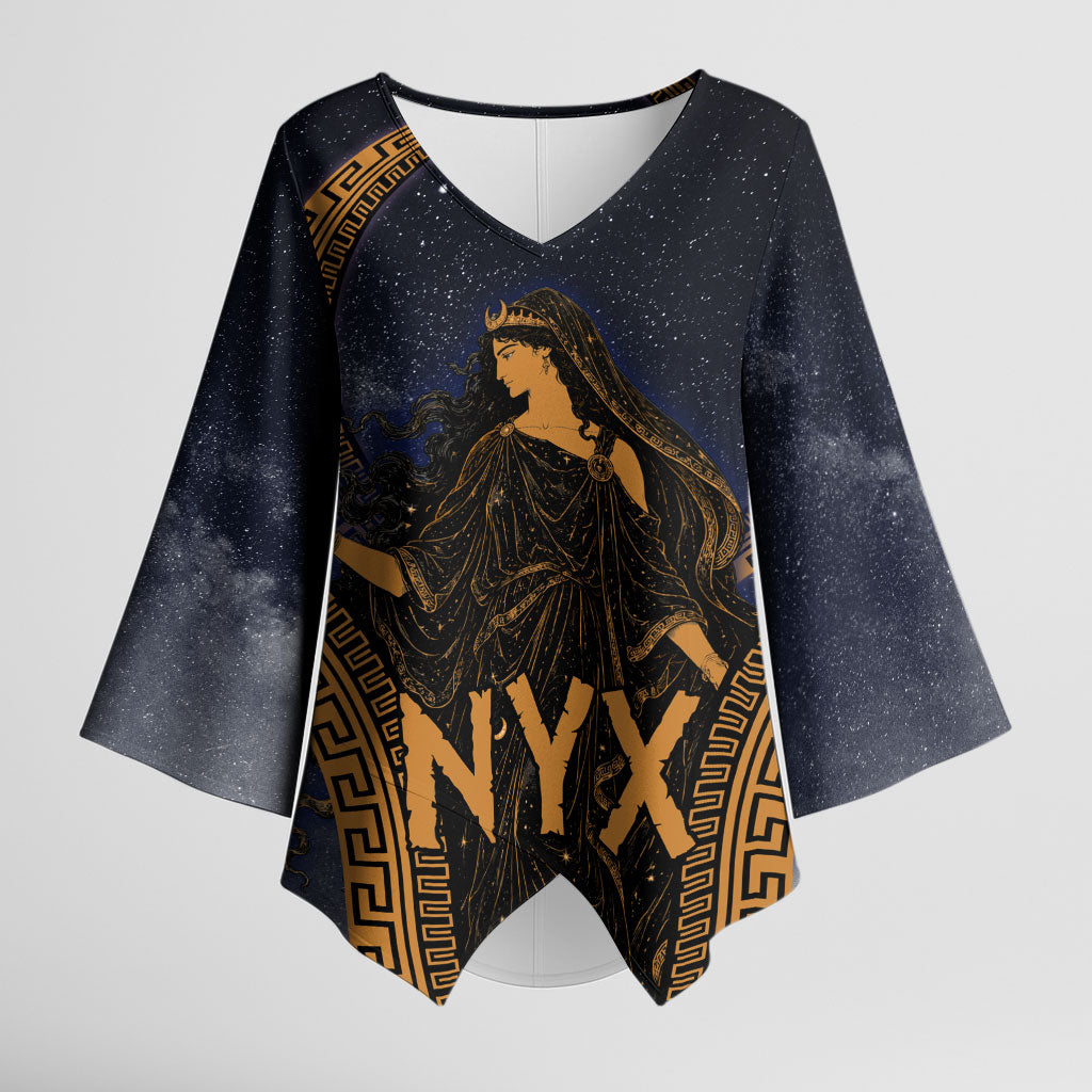 Greek Mythology Nyx Kimono Sleeve Blouse Starry Night Classical Art Greek Key Pattern