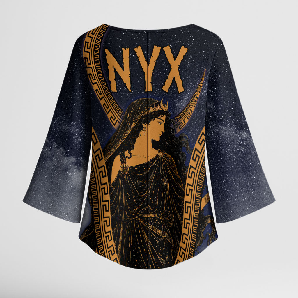 Greek Mythology Nyx Kimono Sleeve Blouse Starry Night Classical Art Greek Key Pattern