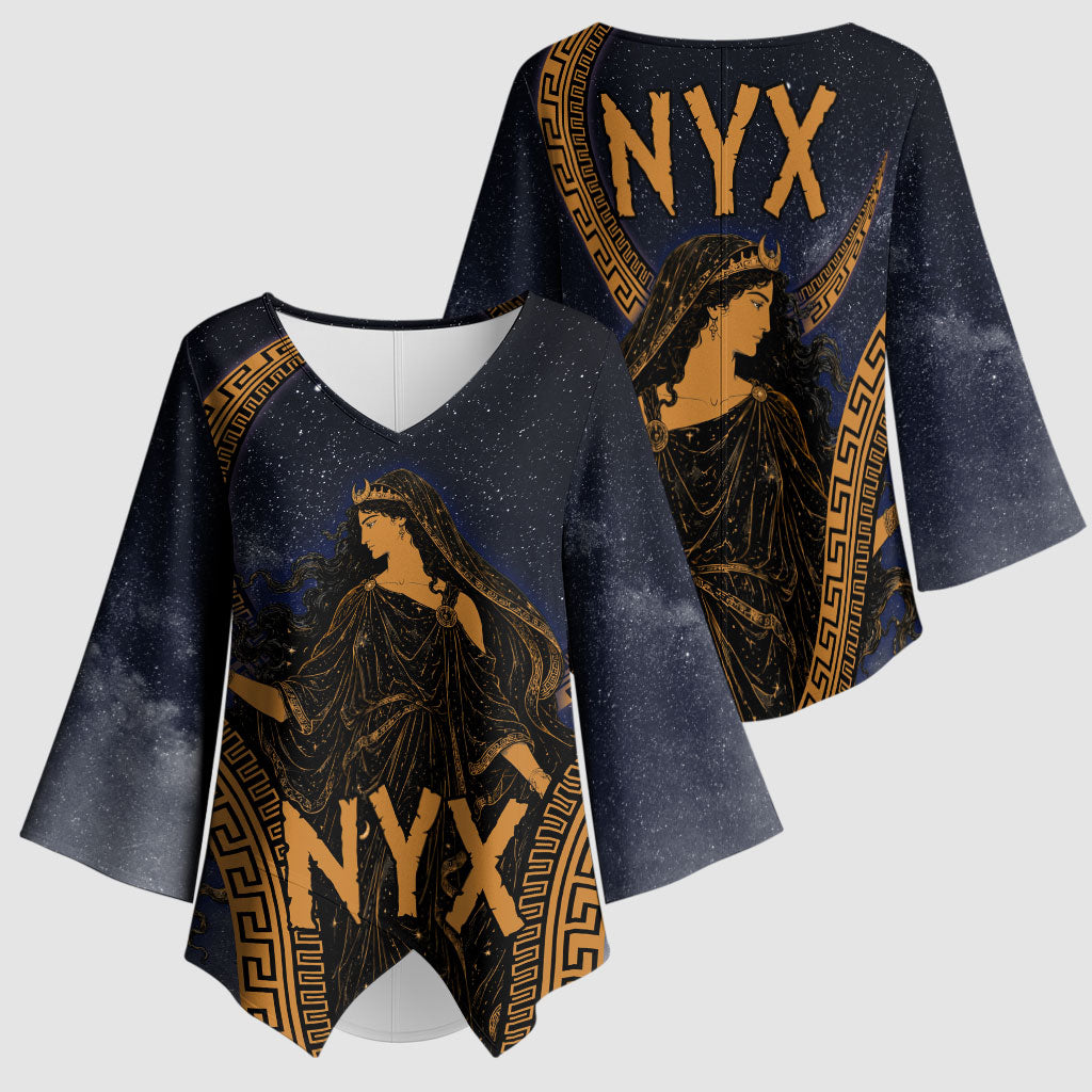 Greek Mythology Nyx Kimono Sleeve Blouse Starry Night Classical Art Greek Key Pattern