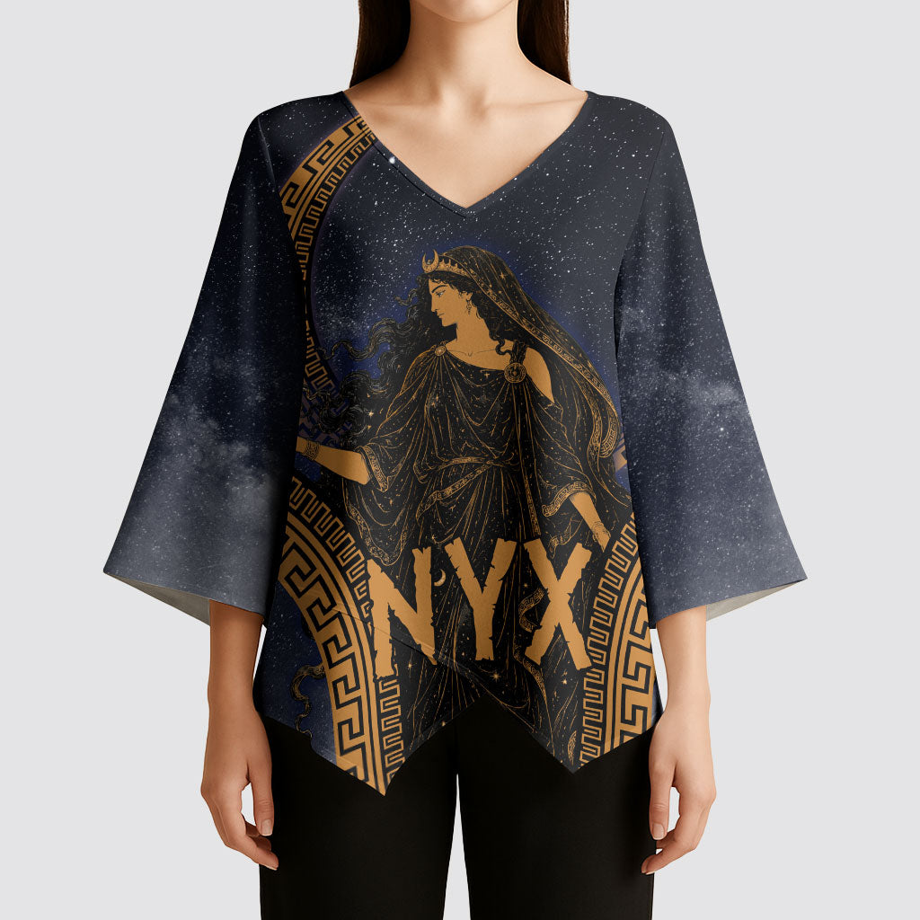 Greek Mythology Nyx Kimono Sleeve Blouse Starry Night Classical Art Greek Key Pattern