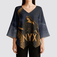 Greek Mythology Nyx Kimono Sleeve Blouse Starry Night Classical Art Greek Key Pattern