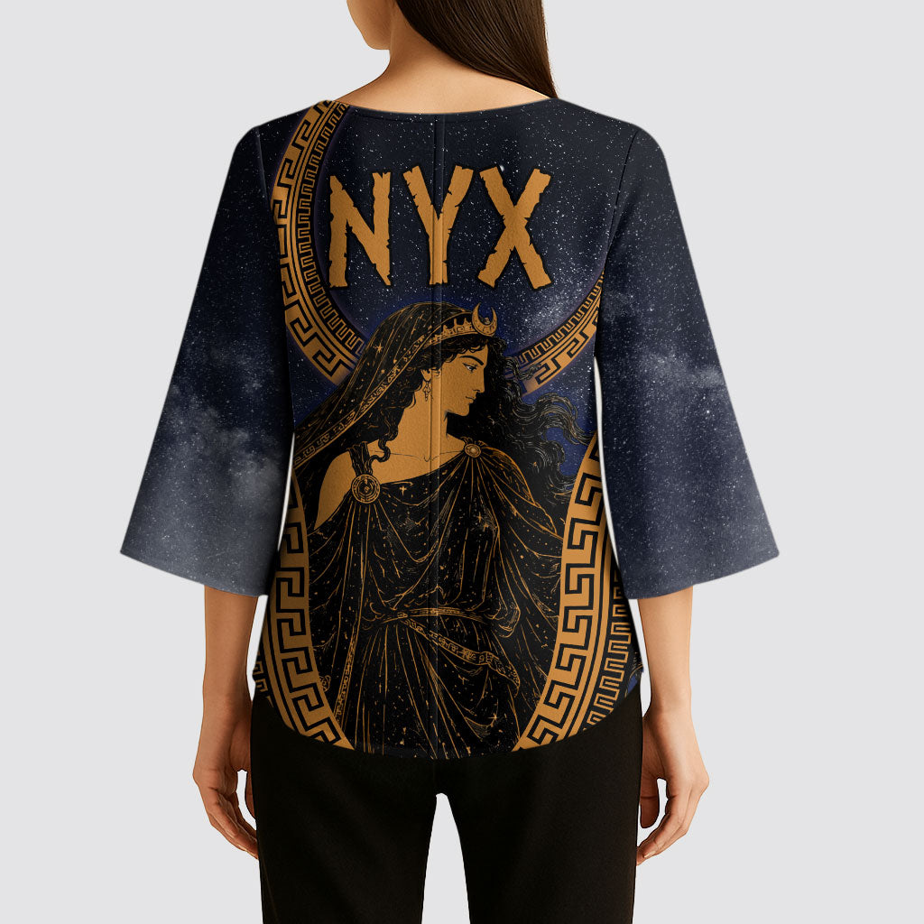 Greek Mythology Nyx Kimono Sleeve Blouse Starry Night Classical Art Greek Key Pattern