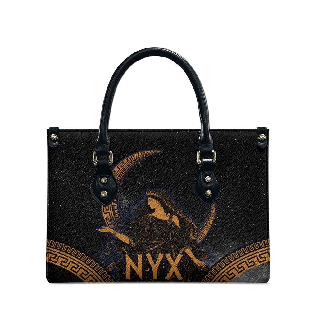 Greek Mythology Nyx Leather Bag Starry Night Classical Art Greek Key Pattern