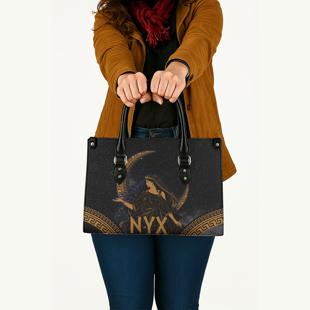 Greek Mythology Nyx Leather Bag Starry Night Classical Art Greek Key Pattern
