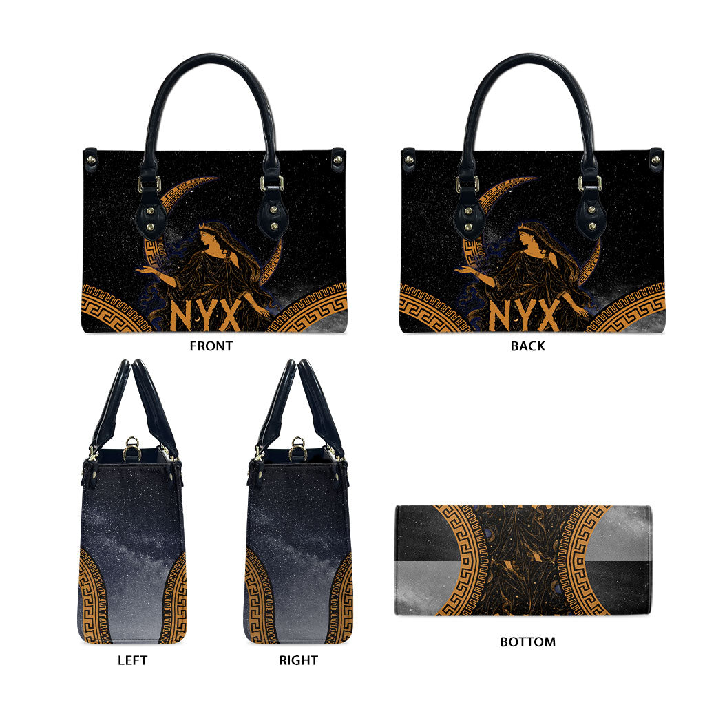 Greek Mythology Nyx Leather Bag Starry Night Classical Art Greek Key Pattern