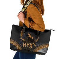 Greek Mythology Nyx Leather Tote Bag Starry Night Classical Art Greek Key Pattern