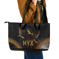 Greek Mythology Nyx Leather Tote Bag Starry Night Classical Art Greek Key Pattern