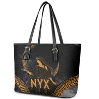 Greek Mythology Nyx Leather Tote Bag Starry Night Classical Art Greek Key Pattern
